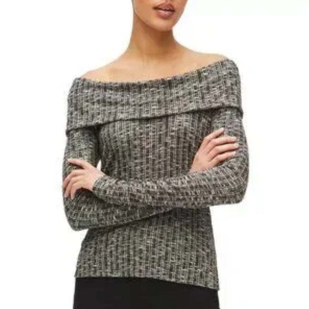 NWT Michael Stars Women’s Aspen Ribbed Off The Shoulder‎ Top in Black & White XL